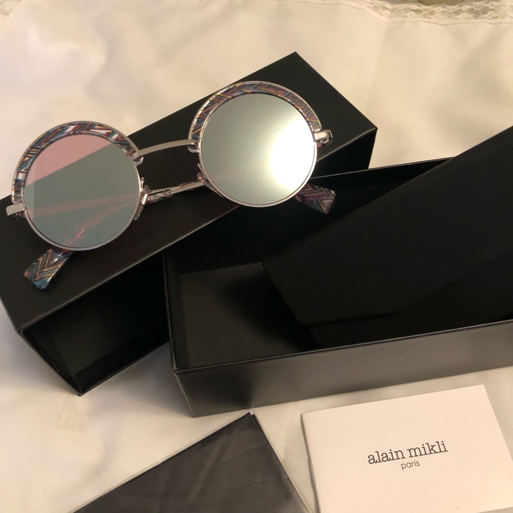 Alain Mikli Round Sunglasses with Pink Mirrored Lenses